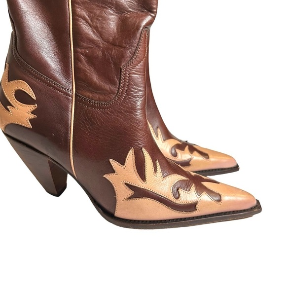 Lucchese Charlie 1 Horse Brown Pink Pointed Toe Heeled Cowboy Boots Size 7 - Picture 8 of 10